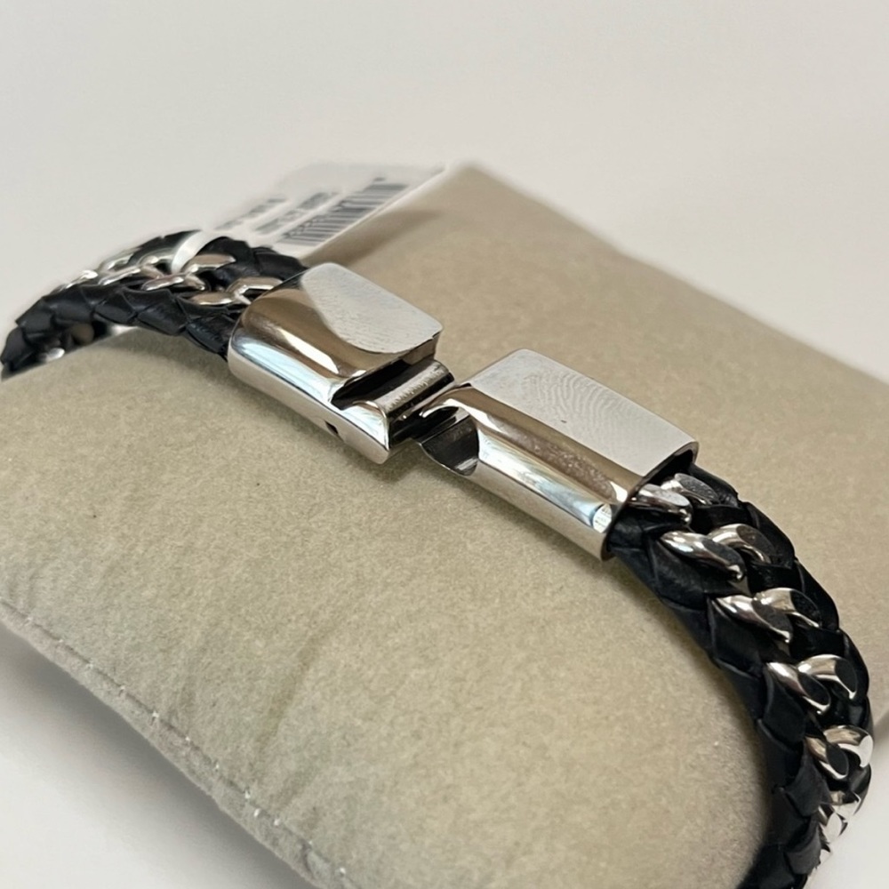 Lynx Men’s Black Braided Stainless Steel Bracelet - Picture 4 of 8